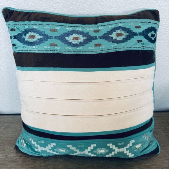 Turquoise Teal Brown Aztec Southwest Western Throw Pillow - Picture 1 of 4
